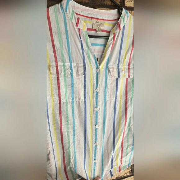 St. JOHNS pastel striped collarless button down long sleeve shirt - Picture 4 of 4